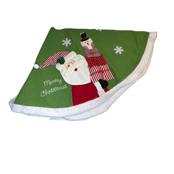 St. Nick's Choice Green Felt Embroidered Retro Santa Tree Skirt - Picture 1 of 3